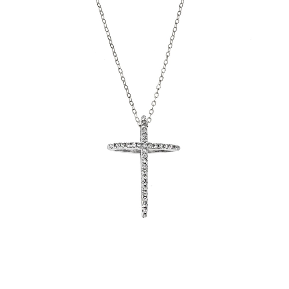 Κολιέ SENZA Rhodium Plated Ασήμι 925 Σταυρός με Ζιργκόν - SSR4415SR