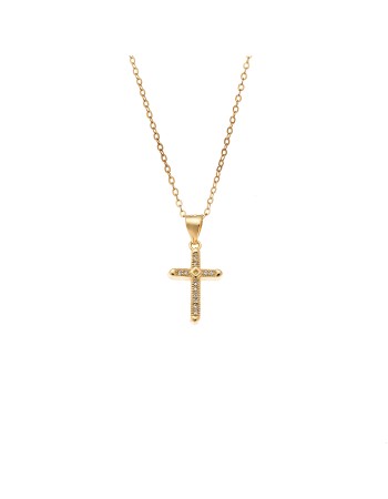 Κολιέ SENZA Gold Plated Ασήμι 925 Σταυρός με Ζιργκόν - SSR4416GD