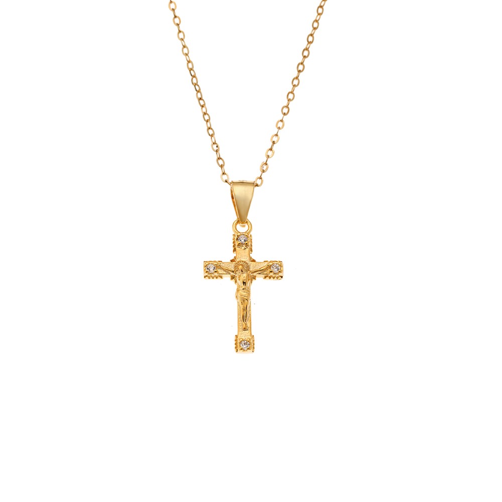 Κολιέ SENZA Gold Plated Ασήμι 925 Σταυρός με Ζιργκόν - SSR4417GD