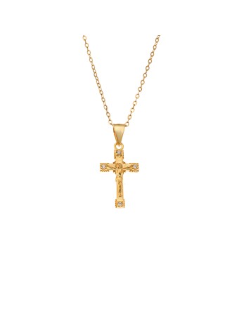 Κολιέ SENZA Gold Plated Ασήμι 925 Σταυρός με Ζιργκόν - SSR4417GD