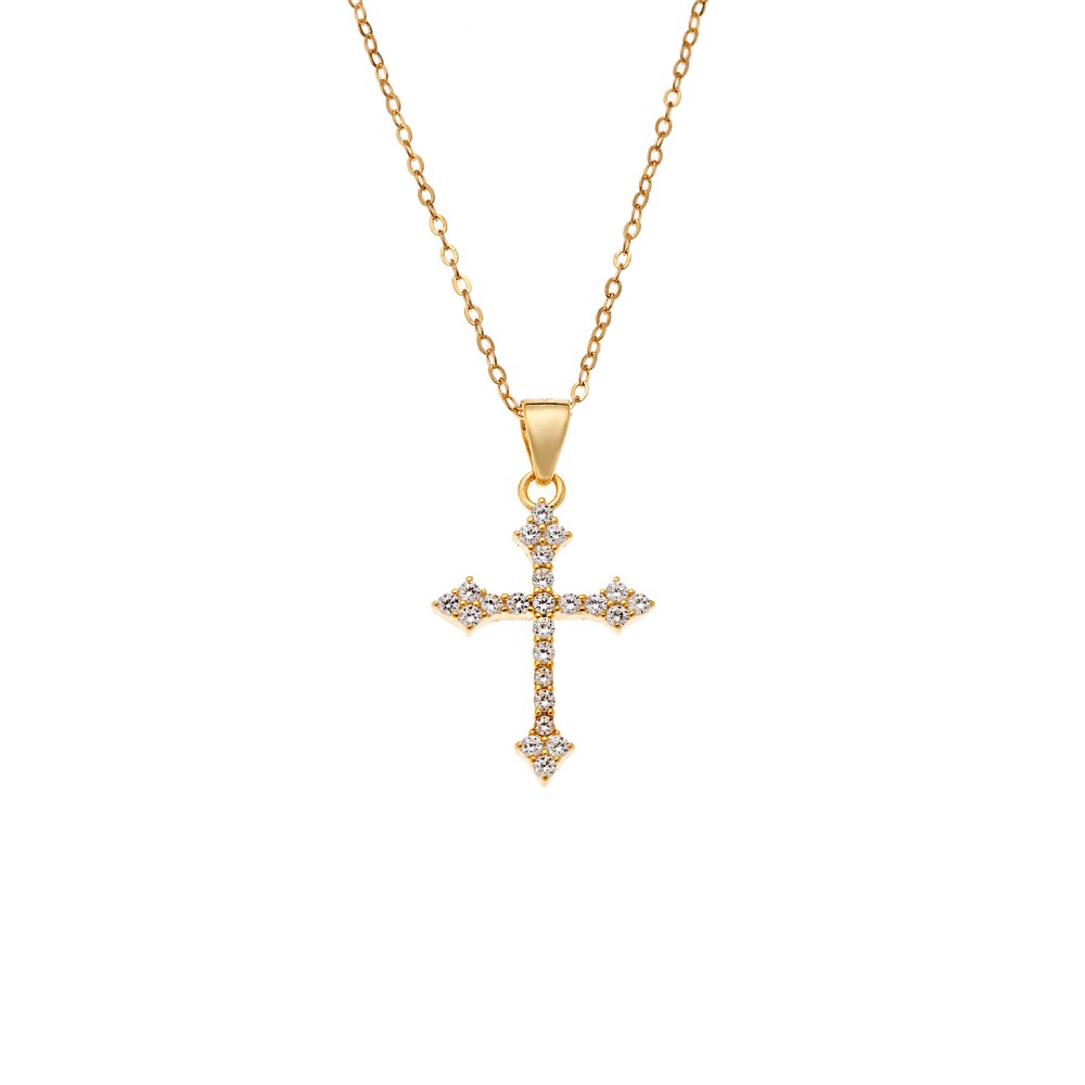 Κολιέ SENZA Gold Plated Ασήμι 925 Σταυρός με Ζιργκόν - SSR4418GD