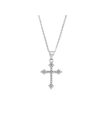 Κολιέ SENZA Rhodium Plated Ασήμι 925 Σταυρός με Ζιργκόν - SSR4418SR