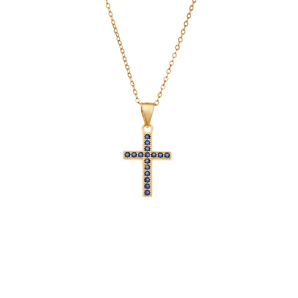 Κολιέ SENZA Gold Plated Ασήμι 925 Σταυρός με Ζιργκόν - SSR4419GBL