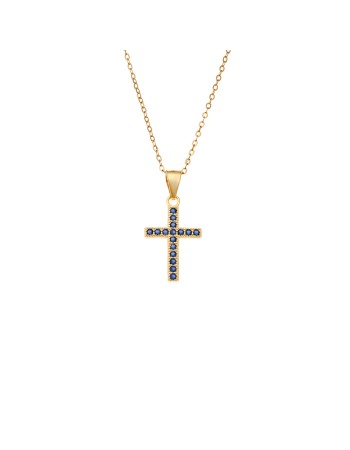 Κολιέ SENZA Gold Plated Ασήμι 925 Σταυρός με Ζιργκόν - SSR4419GBL