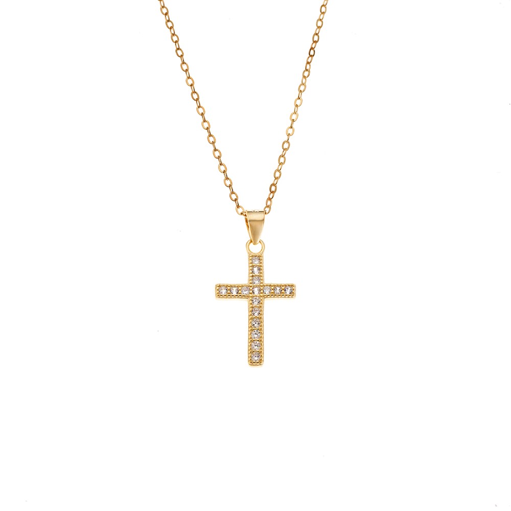 Κολιέ SENZA Gold Plated Ασήμι 925 Σταυρός με Ζιργκόν - SSR4419GD