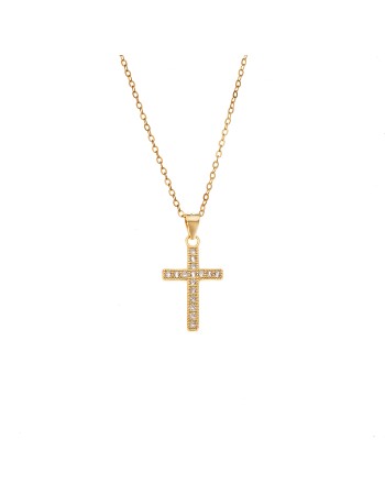 Κολιέ SENZA Gold Plated Ασήμι 925 Σταυρός με Ζιργκόν - SSR4419GD