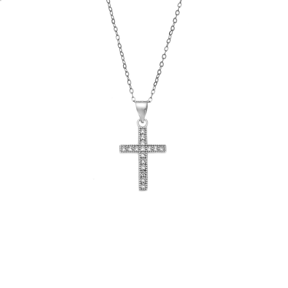 Κολιέ SENZA Rhodium Plated Ασήμι 925 Σταυρός με Ζιργκόν - SSR4419SR