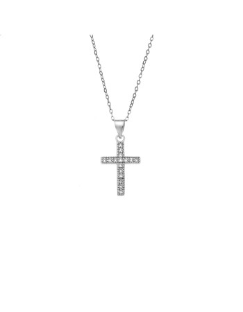 Κολιέ SENZA Rhodium Plated Ασήμι 925 Σταυρός με Ζιργκόν - SSR4419SR
