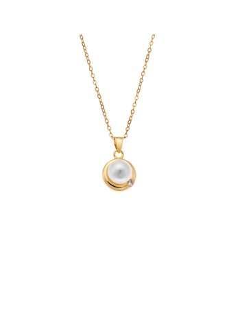 Κολιέ SENZA Gold Plated Ασήμι 925 Πέρλα με Ζιργκόν - SSR4422GD