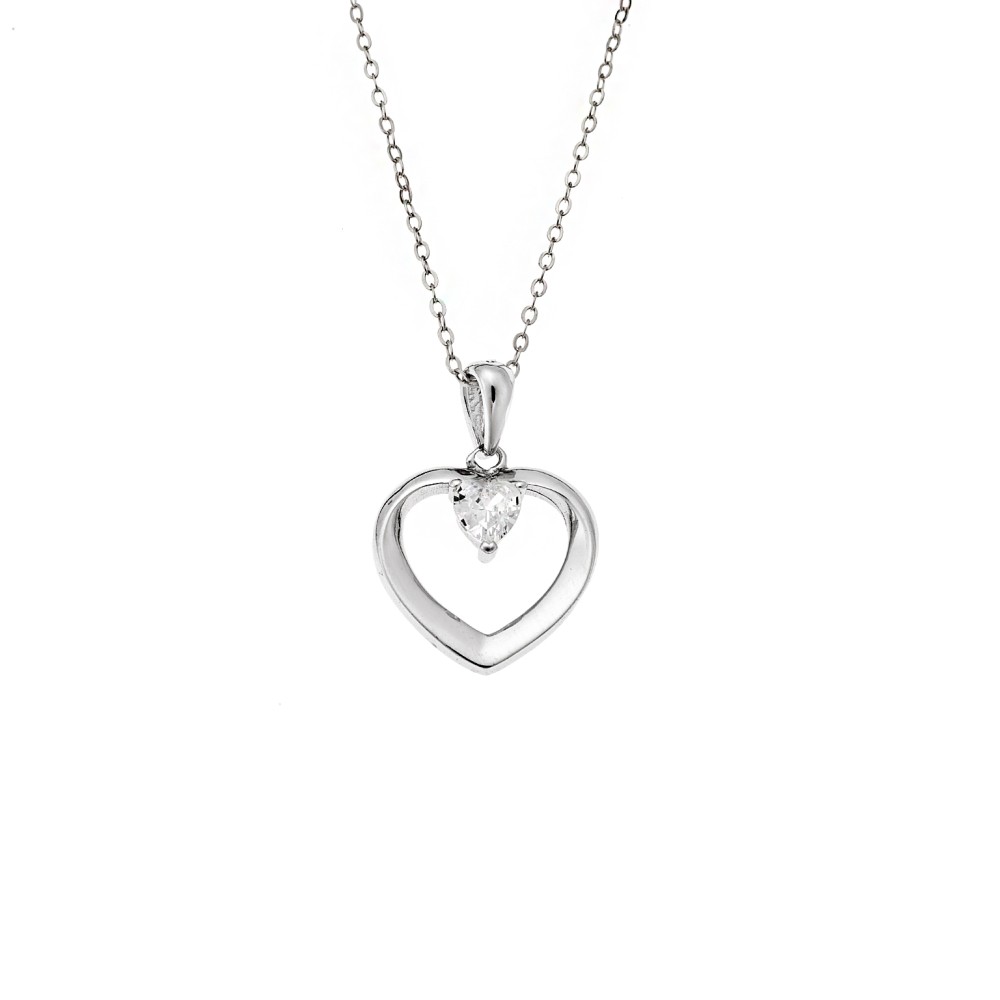 Κολιέ SENZA Rhodium Plated Ασήμι 925 Καρδιά με Ζιργκόν - SSR4423SR