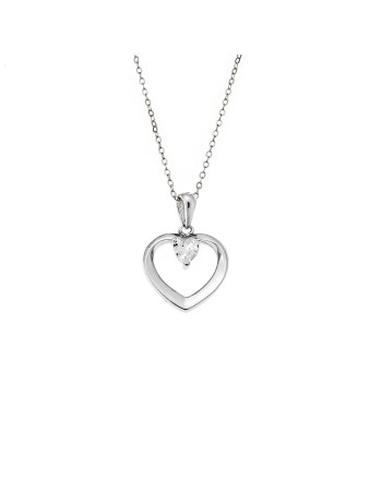 Κολιέ SENZA Rhodium Plated Ασήμι 925 Καρδιά με Ζιργκόν - SSR4423SR