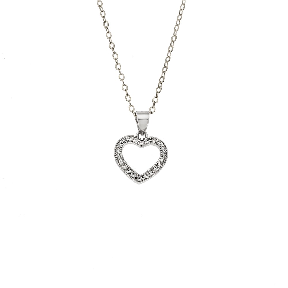 Κολιέ SENZA Rhodium Plated Ασήμι 925 Καρδιά με Ζιργκόν - SSR4425SR