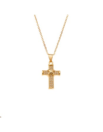 Κολιέ SENZA Gold Plated Ασήμι 925 Σταυρός με Ζιργκόν - SSR4426GD