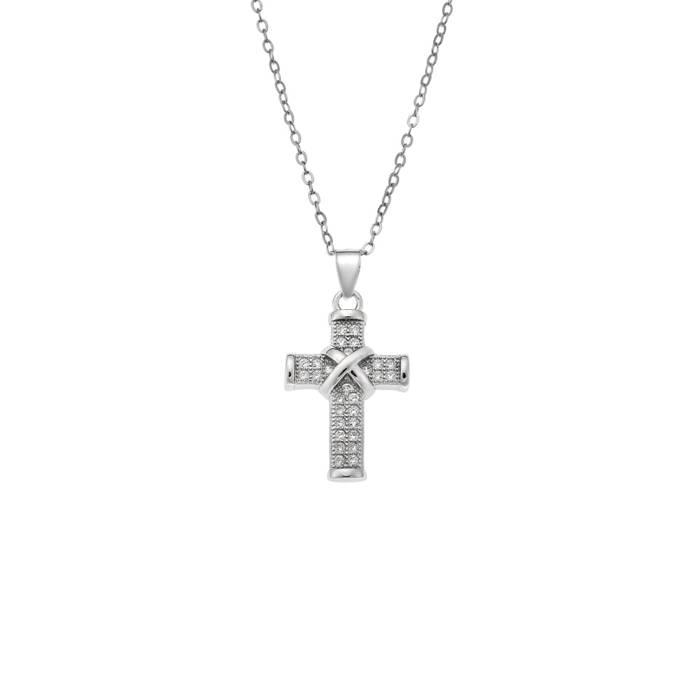 Κολιέ SENZA Rhodium Plated Ασήμι 925 Σταυρός με Ζιργκόν - SSR4426SR
