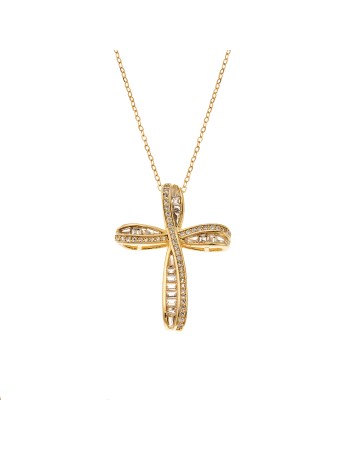 Κολιέ SENZA Gold Plated Ασήμι 925 Σταυρός με Ζιργκόν - SSR4429GD