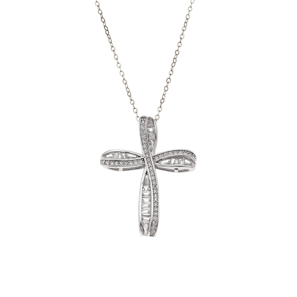 Κολιέ SENZA Rhodium Plated Ασήμι 925 Σταυρός με Ζιργκόν - SSR4429SR