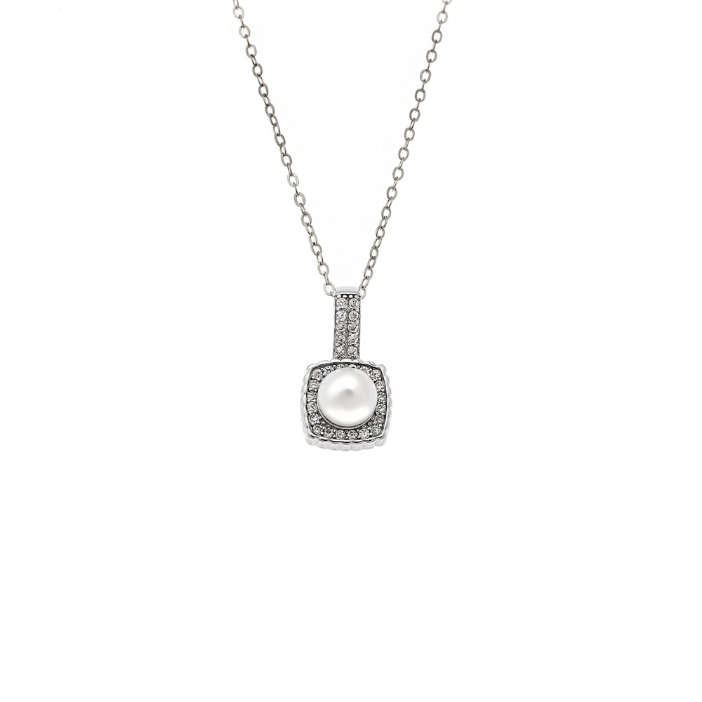 Κολιέ SENZA Rhodium Plated Ασήμι 925 Πέρλα με Ζιργκόν - SSR4431SR