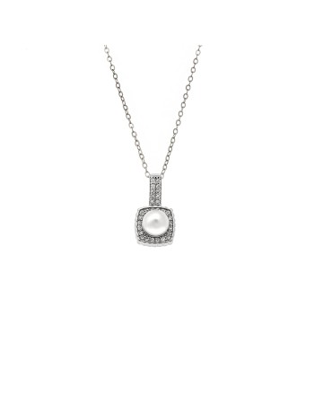 Κολιέ SENZA Rhodium Plated Ασήμι 925 Πέρλα με Ζιργκόν - SSR4431SR
