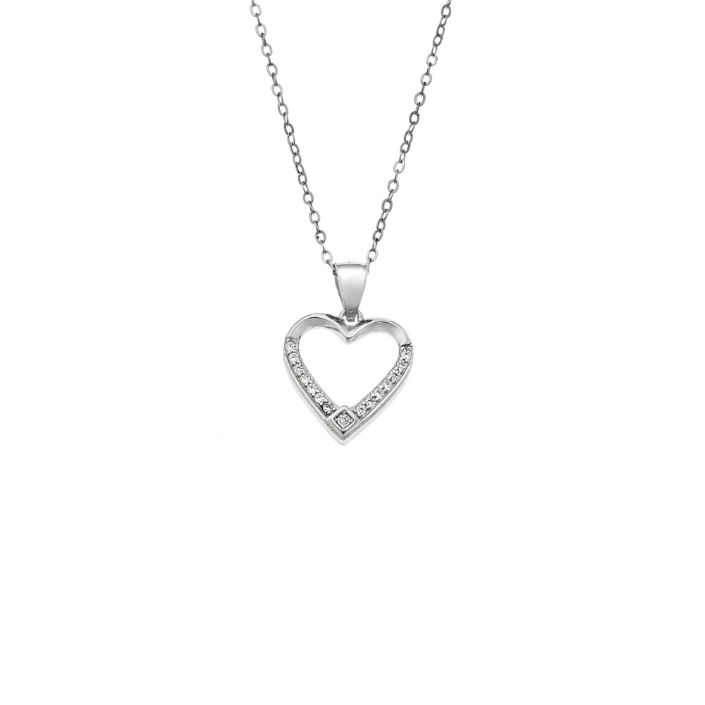 Κολιέ SENZA Rhodium Plated Ασήμι 925 Καρδιά με Ζιργκόν - SSR4433SR