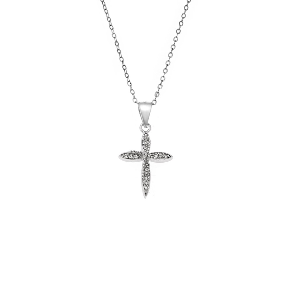 Κολιέ SENZA Rhodium Plated Ασήμι 925 Σταυρός με Ζιργκόν - SSR4435SR