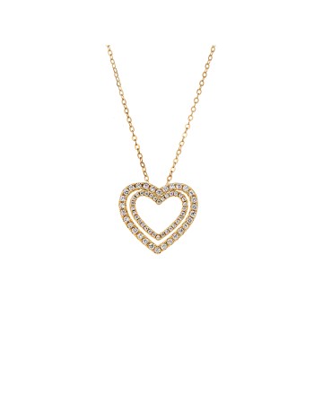 Κολιέ SENZA Gold Plated Ασήμι 925 Καρδιά με Ζιργκόν - SSR4437GD
