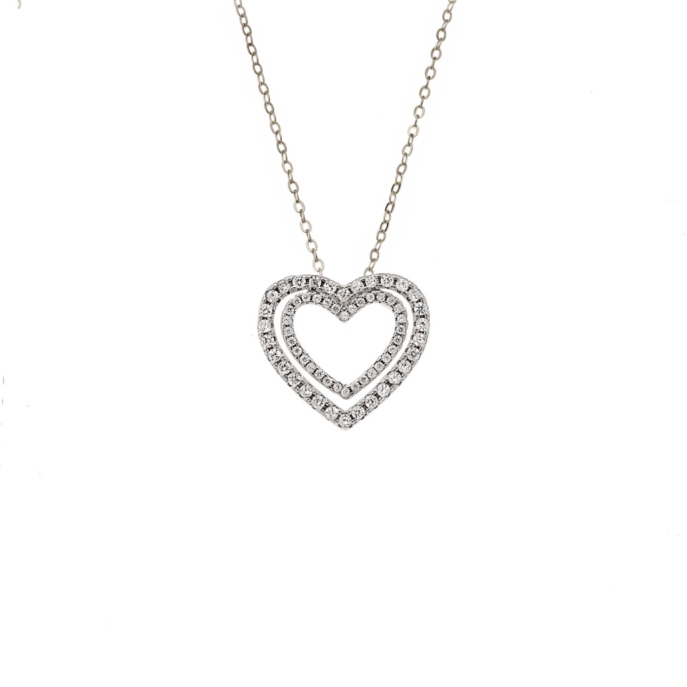 Κολιέ SENZA Rhodium Plated Ασήμι 925 Καρδιά με Ζιργκόν - SSR4437SR