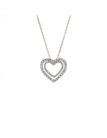 Κολιέ SENZA Rhodium Plated Ασήμι 925 Καρδιά με Ζιργκόν - SSR4437SR