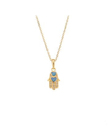 Κολιέ SENZA Gold Plated Ασήμι 925 Hamsha με Ζιργκόν & Όπαλ - SSR4438GD