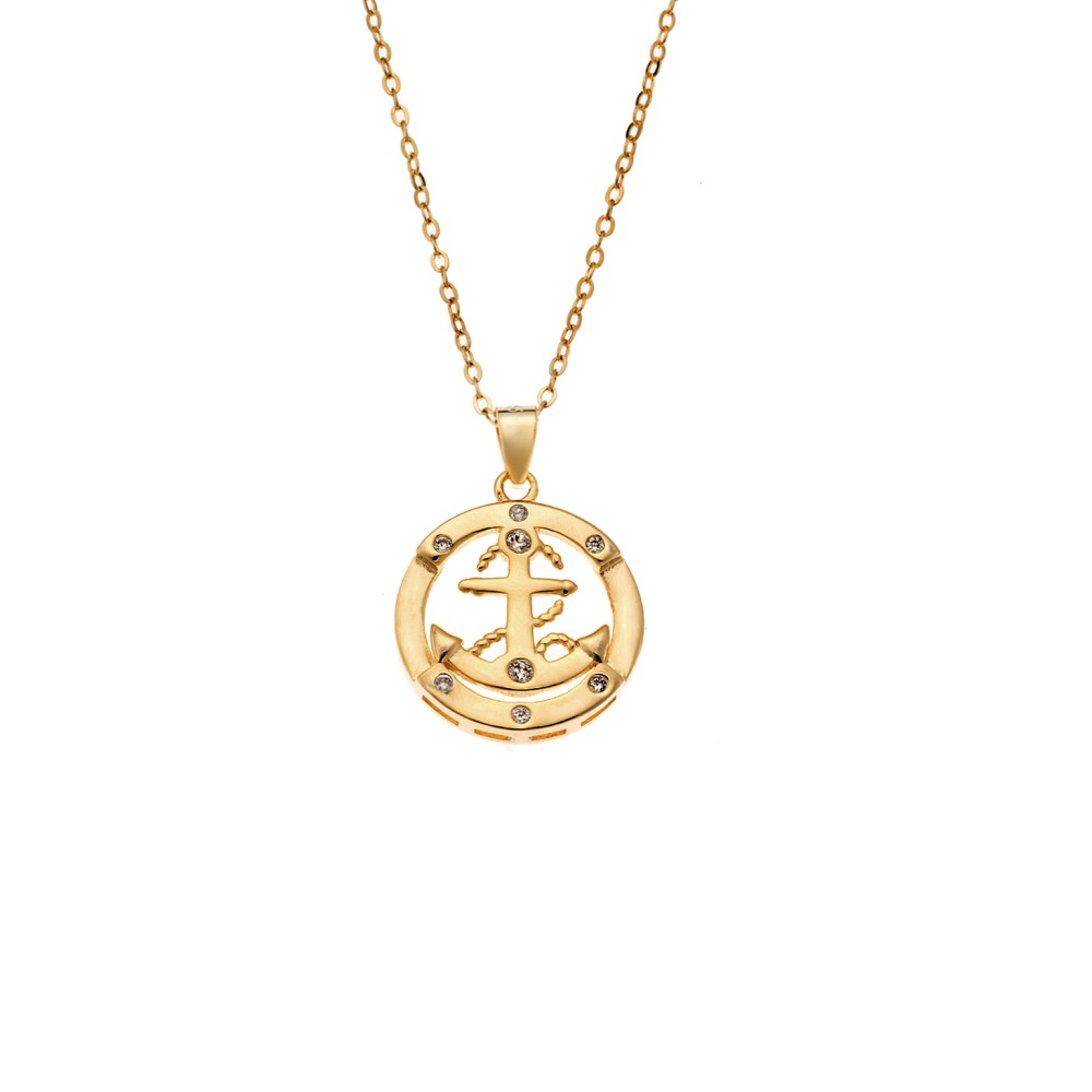 Κολιέ SENZA Gold Plated Ασήμι 925 Άγκυρα με Ζιργκόν - SSR4439GD