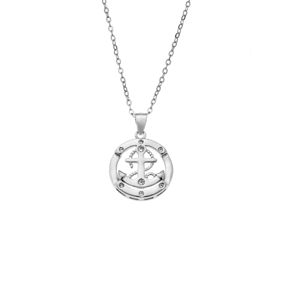 Κολιέ SENZA Rhodium Plated Ασήμι 925 Άγκυρα με Ζιργκόν - SSR4439SR