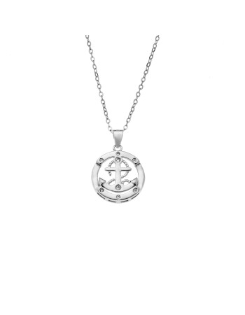 Κολιέ SENZA Rhodium Plated Ασήμι 925 Άγκυρα με Ζιργκόν - SSR4439SR