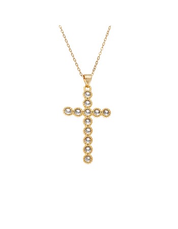 Κολιέ SENZA Gold Plated Ασήμι 925 Σταυρός με Ζιργκόν - SSR4440GD
