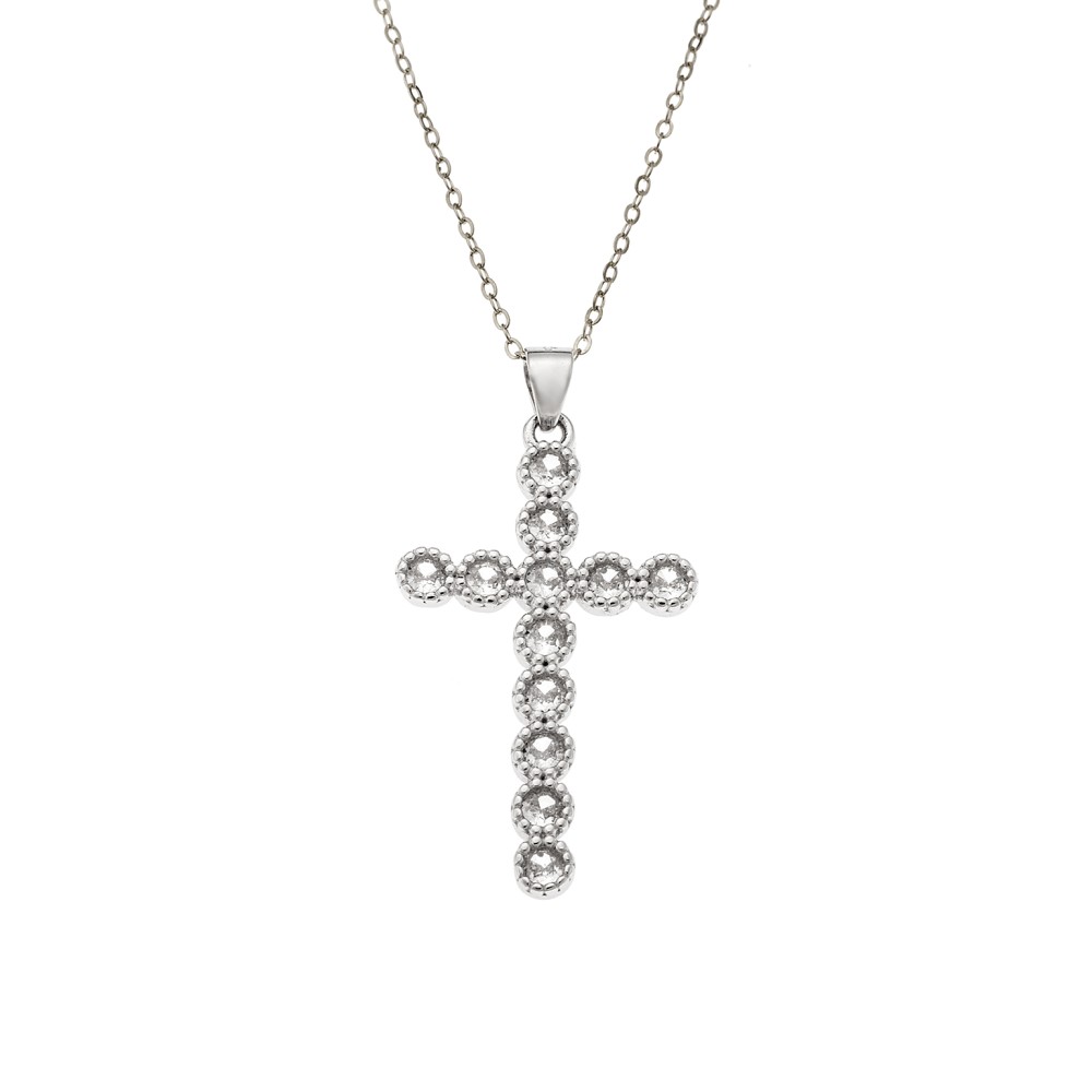 Κολιέ SENZA Rhodium Plated Ασήμι 925 Σταυρός με Ζιργκόν - SSR4440SR