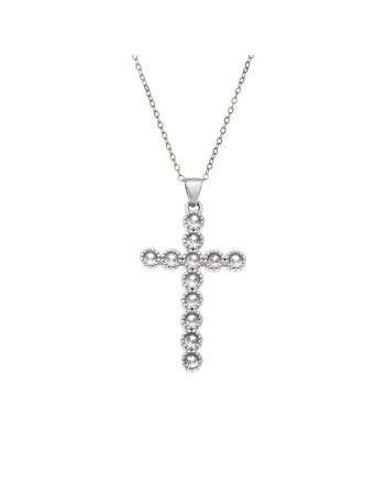 Κολιέ SENZA Rhodium Plated Ασήμι 925 Σταυρός με Ζιργκόν - SSR4440SR