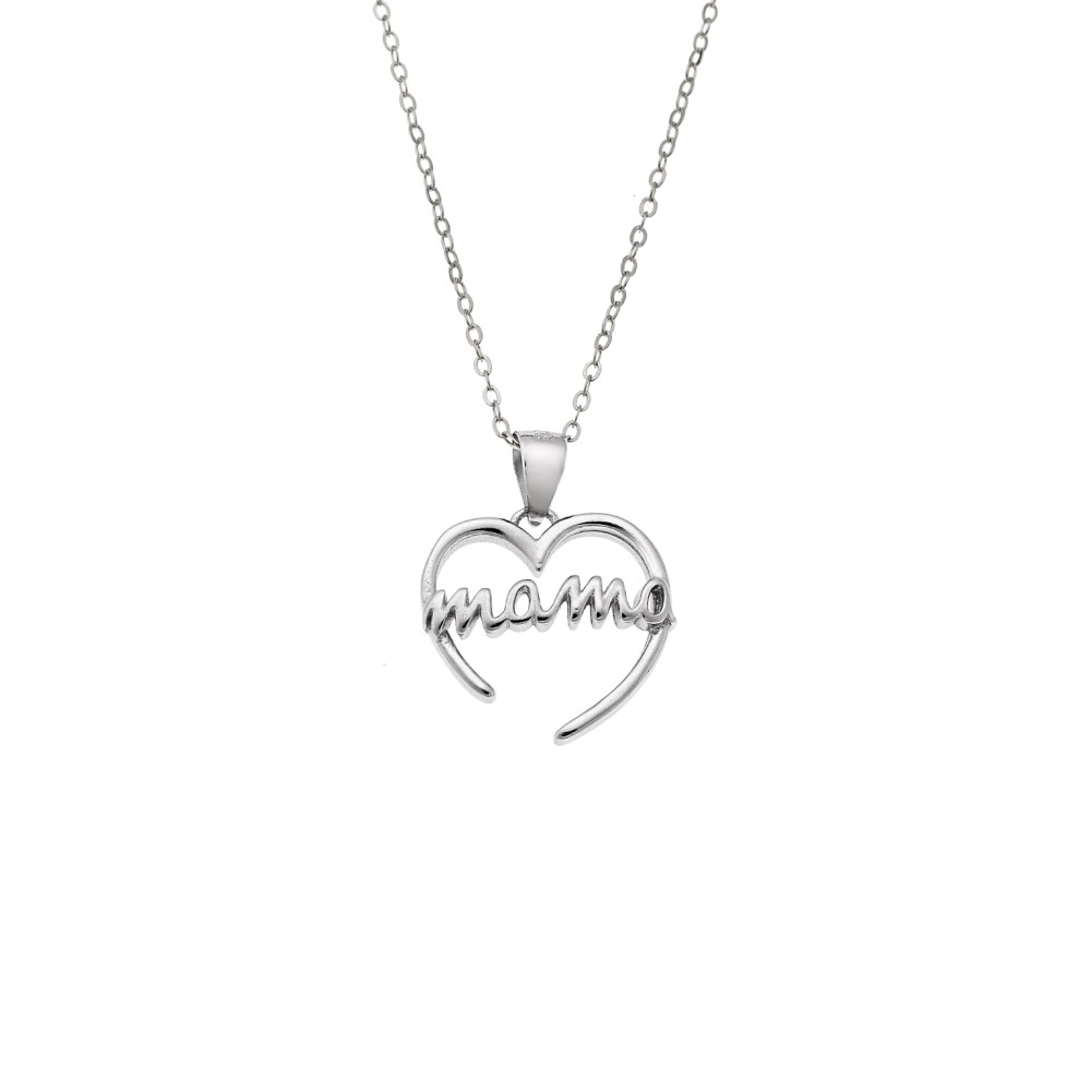 Κολιέ SENZA Rhodium Plated Ασήμι 925 Καρδιά Mama - SSR4441SR