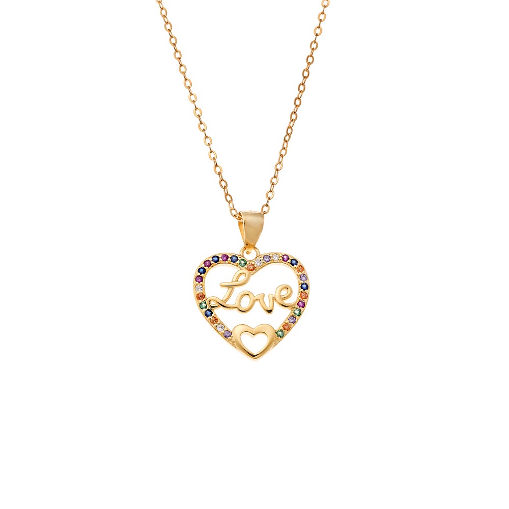 Κολιέ SENZA Gold Plated Ασήμι 925 Καρδιά Love Rainbow - SSR4442GD