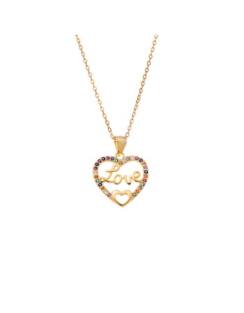 Κολιέ SENZA Gold Plated Ασήμι 925 Καρδιά Love Rainbow - SSR4442GD