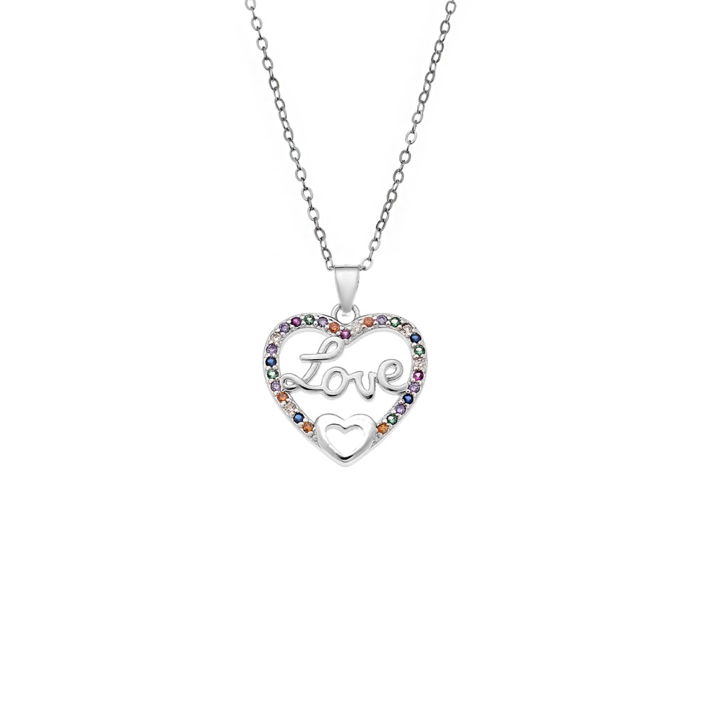 Κολιέ SENZA Rhodium Plated Ασήμι 925 Καρδιά Love Rainbow - SSR4442SR