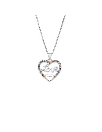 Κολιέ SENZA Rhodium Plated Ασήμι 925 Καρδιά Love Rainbow - SSR4442SR