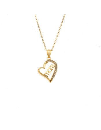 Κολιέ SENZA Gold Plated Ασήμι 925 Καρδιά Mom - SSR4444GD