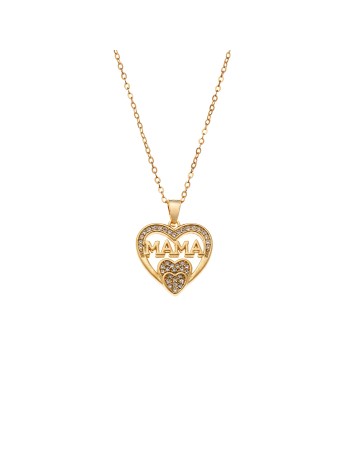 Κολιέ SENZA Gold Plated Ασήμι 925 Καρδιά Mama - SSR4445GD