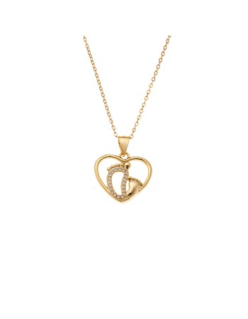 Κολιέ SENZA Gold Plated Ασήμι 925 Καρδιά Πατουσάκι - SSR4446GD