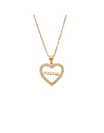 Κολιέ SENZA Gold Plated Ασήμι 925 Καρδιά Mama - SSR4447GD