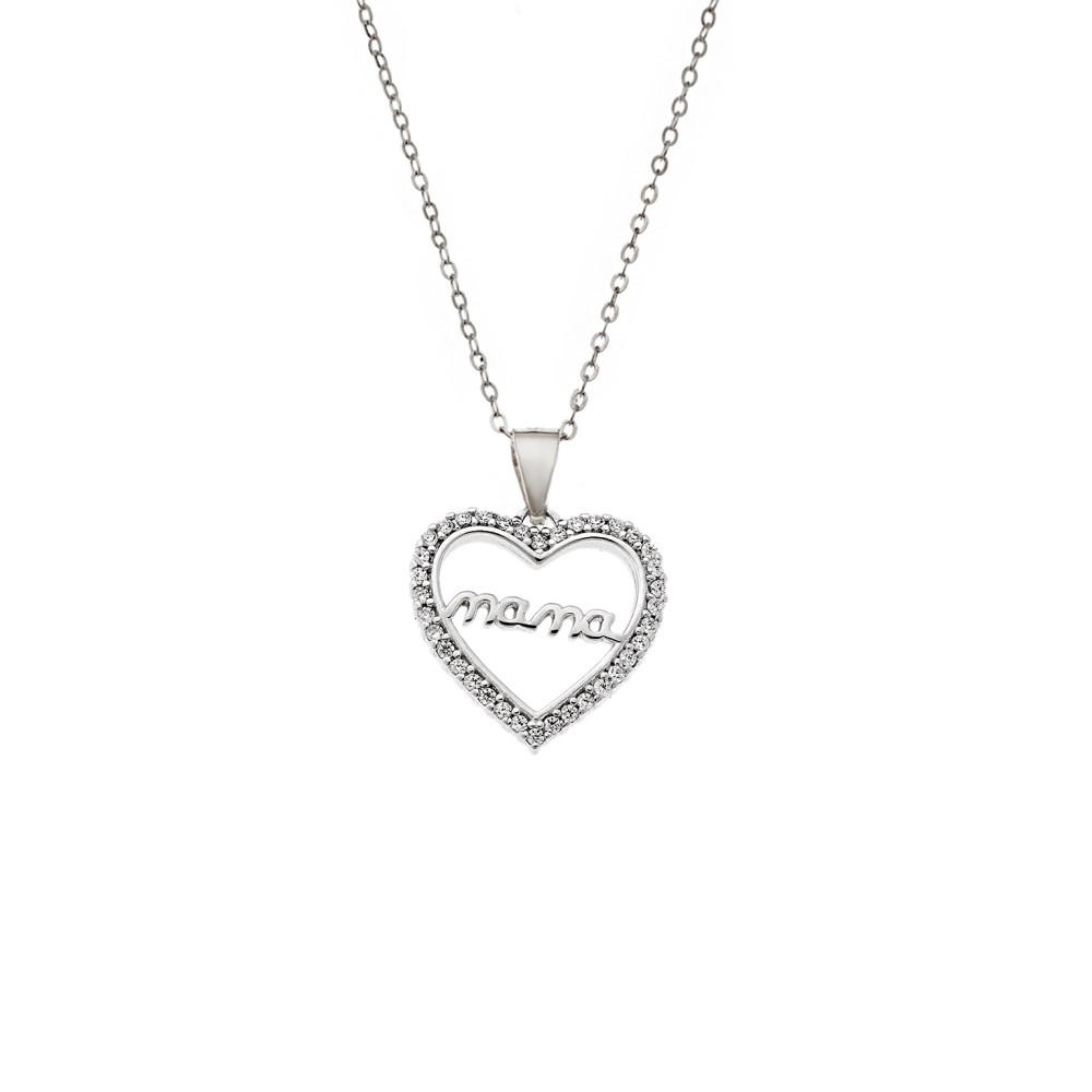 Κολιέ SENZA Rhodium Plated Ασήμι 925 Καρδιά Mama - SSR4447SR