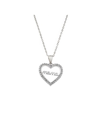 Κολιέ SENZA Rhodium Plated Ασήμι 925 Καρδιά Mama - SSR4447SR