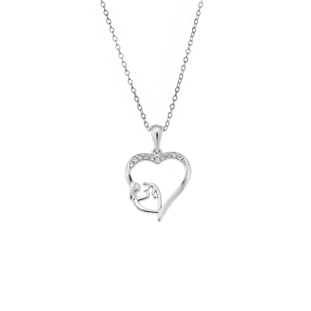 Κολιέ SENZA Rhodium Plated Ασήμι 925 Καρδιά Mama Kid - SSR4448SR