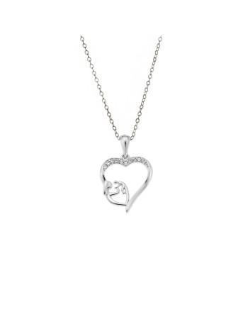 Κολιέ SENZA Rhodium Plated Ασήμι 925 Καρδιά Mama Kid - SSR4448SR
