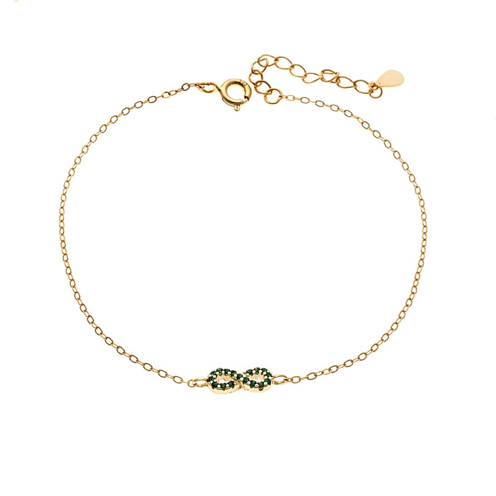 Βραχιόλι SENZA Άπειρο Gold Plated Ασήμι 925 Double Face Πράσινο - SSR4449GGN