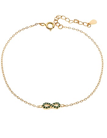 Βραχιόλι SENZA Άπειρο Gold Plated Ασήμι 925 Double Face Πράσινο - SSR4449GGN