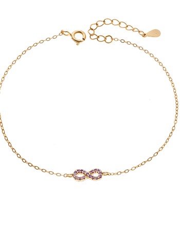 Βραχιόλι SENZA Άπειρο Gold Plated Ασήμι 925 Double Face Pink - SSR4449GPK